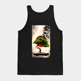 Bonsai in front of Japanese flag art prin Tank Top